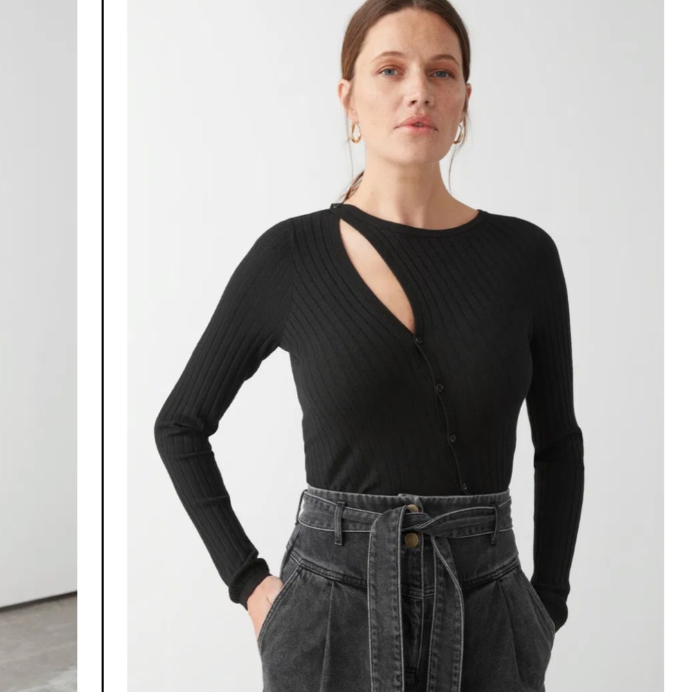 Los Angeles Atelier & Other Stories Black Knit Cardigan Asymmetrical Sweater Sm - Picture 11 of 11